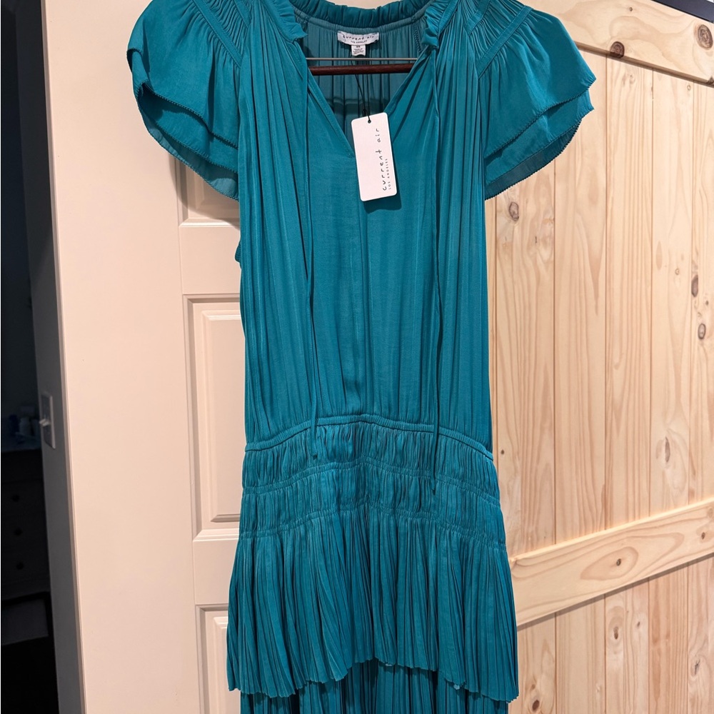 Current Air NWT! XS Teal Pleated Short Sleeve Tiered Dress